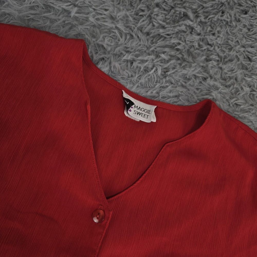 VTG Maggie Sweet Women 1X Red Casual Relaxed‎ Fit Short Sleeve Button Up Shirt
